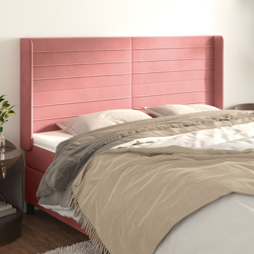 vidaXL Sänggavel med kanter rosa 183x16x118/128 cm sammet