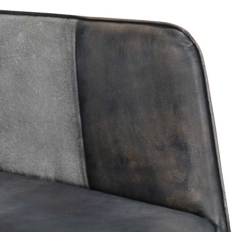 Produktbild för Gungfåtölj grå äkta läder och kanvas