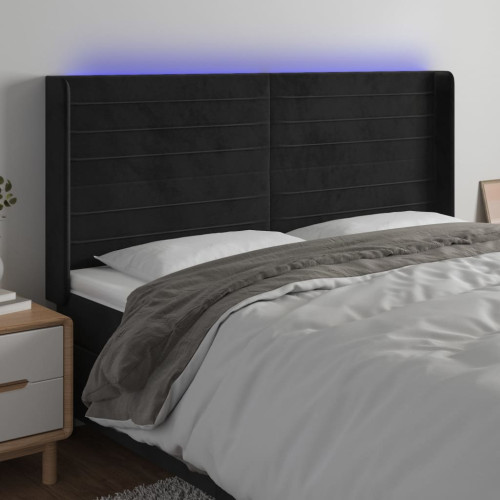 vidaXL Sänggavel LED svart 183x16x118/128 cm sammet