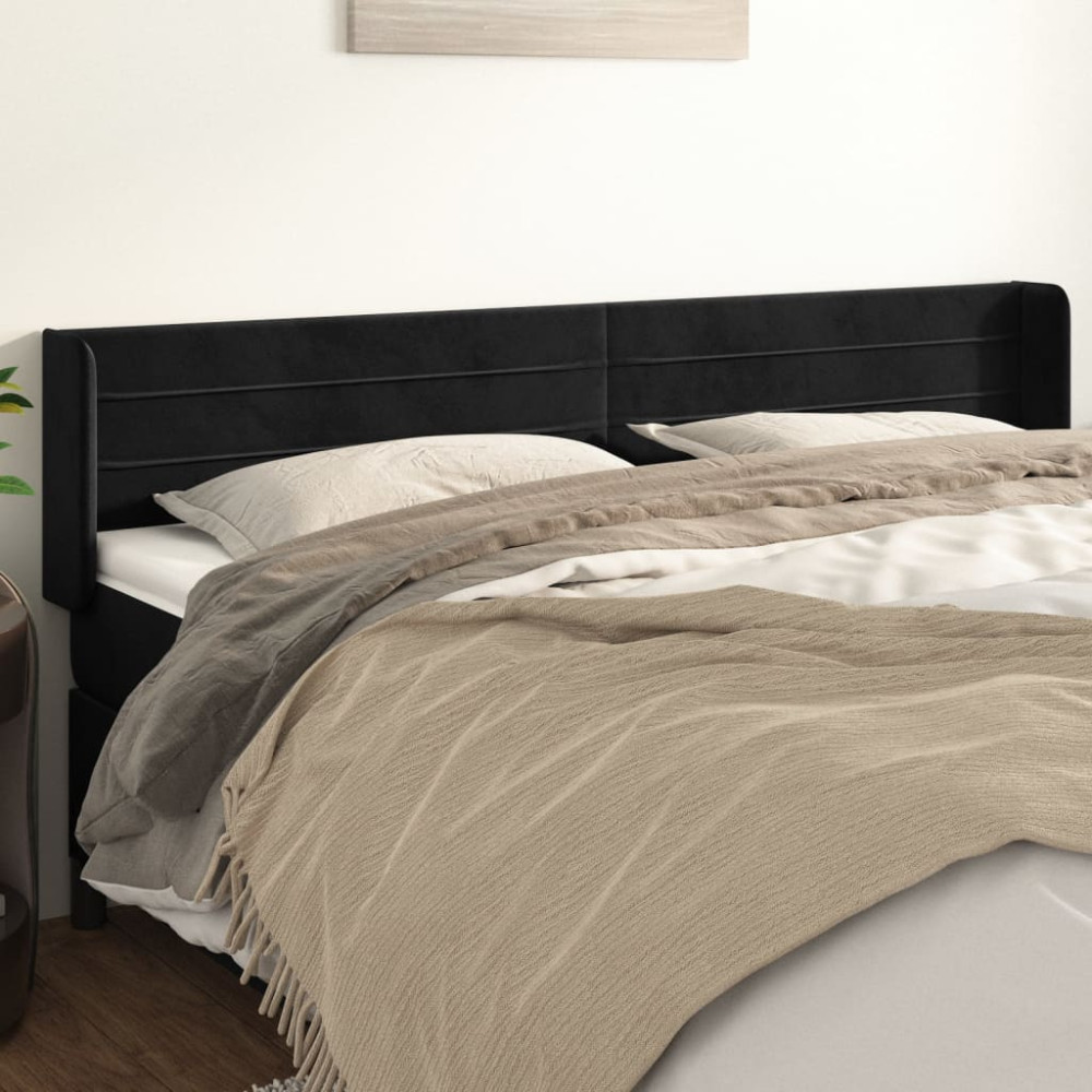 Produktbild för Sänggavel med kanter svart 183x16x78/88 cm sammet