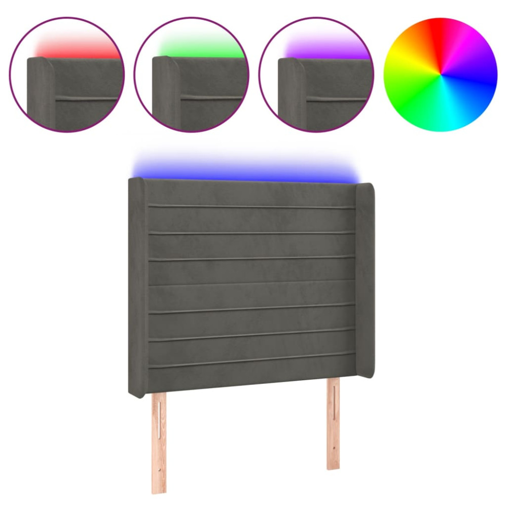 Produktbild för Sänggavel LED mörkgrå 93x16x118/128 cm sammet