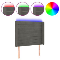 Produktbild för Sänggavel LED mörkgrå 93x16x118/128 cm sammet