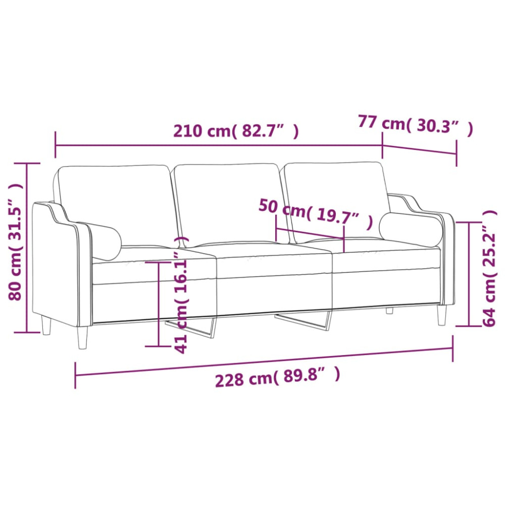Produktbild för 3-sitssoffa med kuddar&dynor brun 210 cm tyg