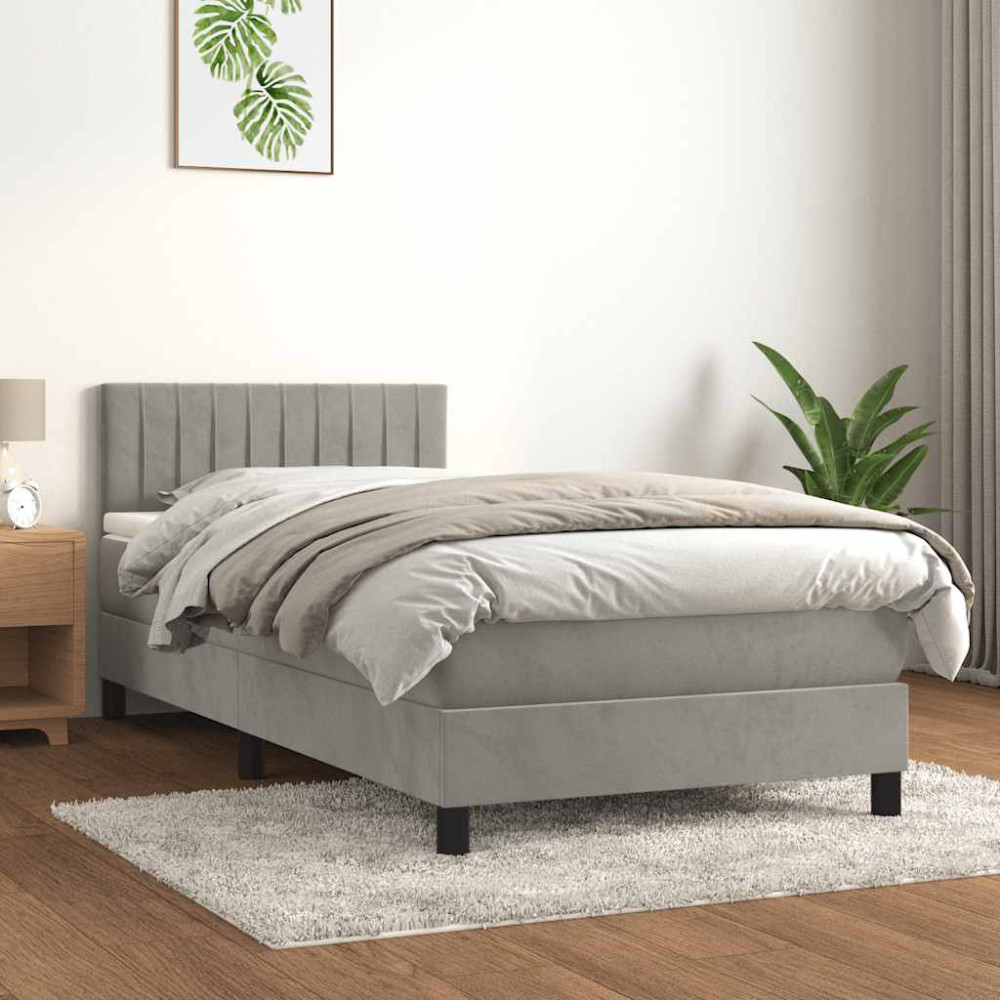 Produktbild för Ramsäng med madrass ljusgrå 80x200 cm sammet