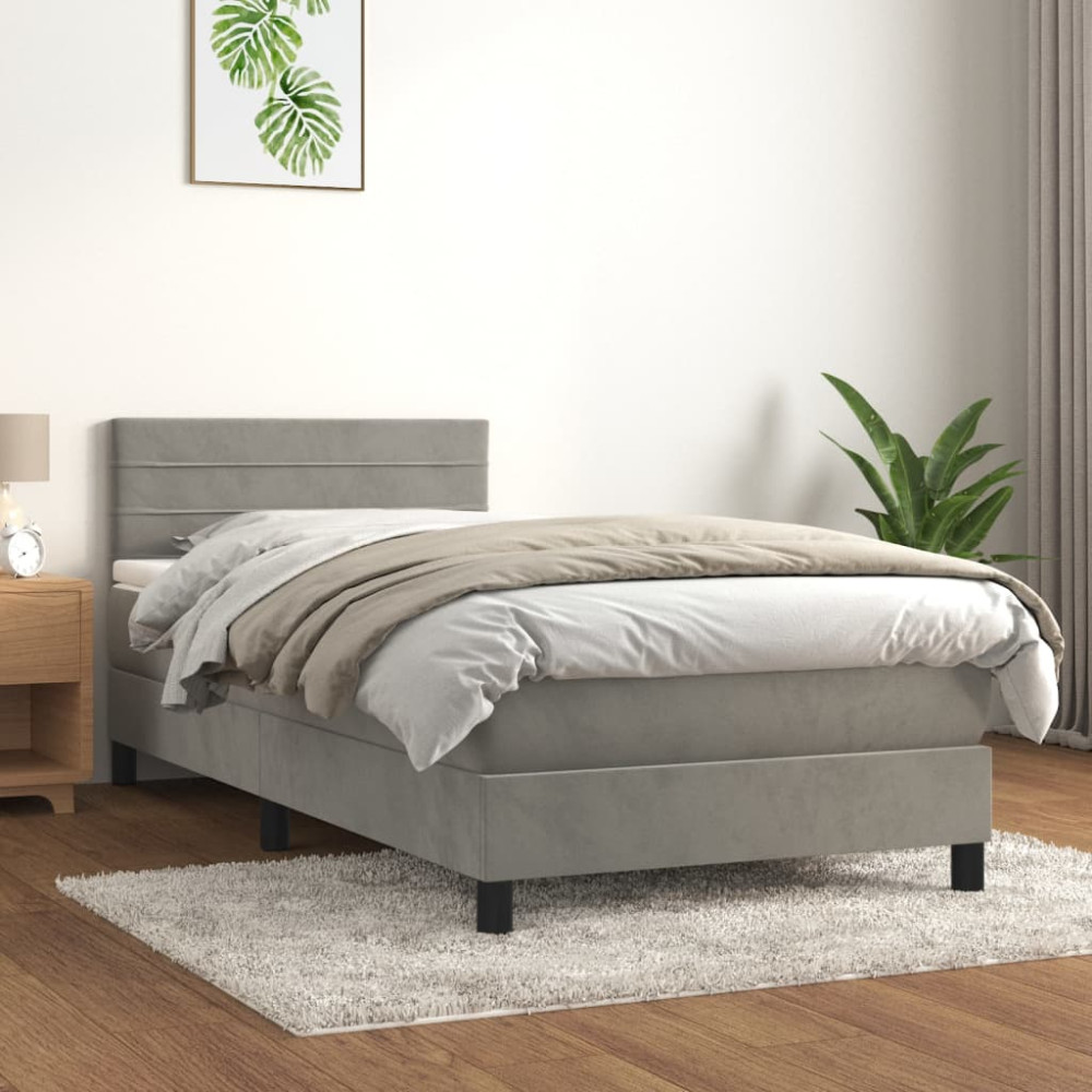 Produktbild för Ramsäng med madrass ljusgrå 80x200 cm sammet