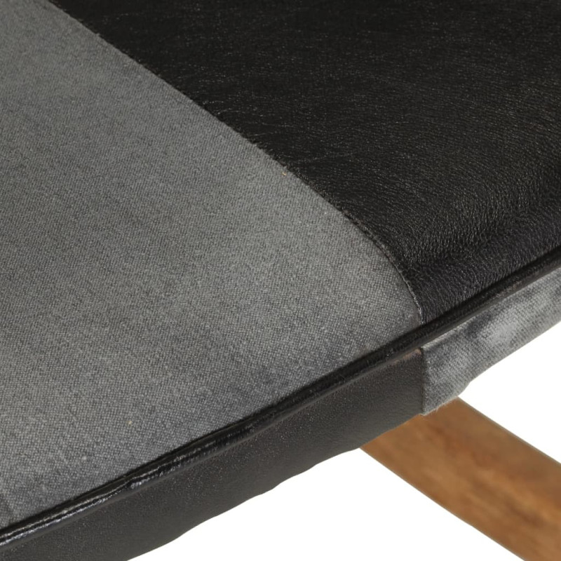 Produktbild för Gungstol med fotpall svart äkta läder och kanvas