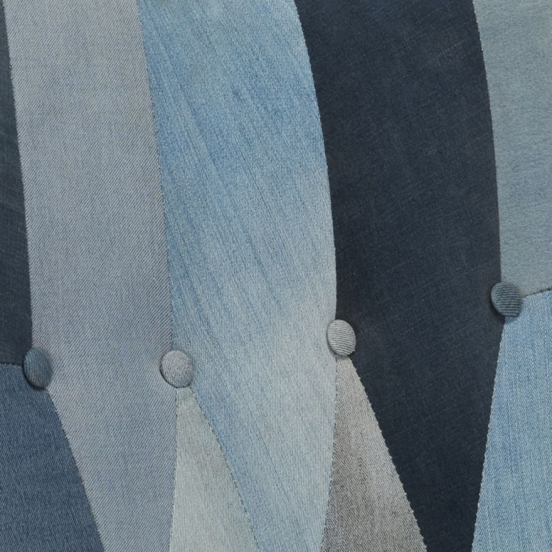 Produktbild för Gungstol med fotpall blå denim lappmönster kanvas