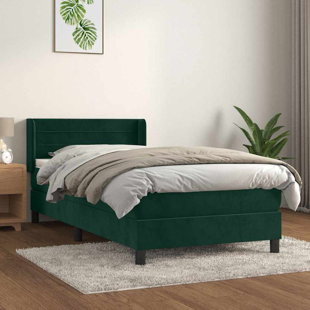Produktbild för Ramsäng med madrass mörkgrön 80x200 cm sammet