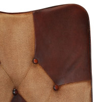 Miniatyr av produktbild för Fåtölj med fotpall brun äkta läder och kanvas