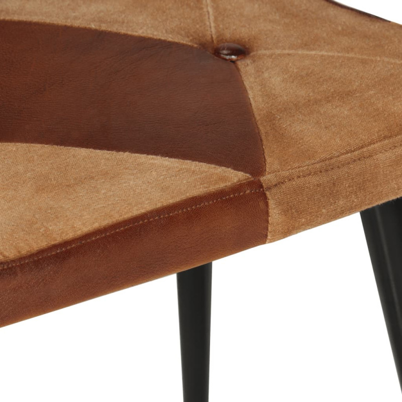 Produktbild för Fåtölj med fotpall brun äkta läder och kanvas