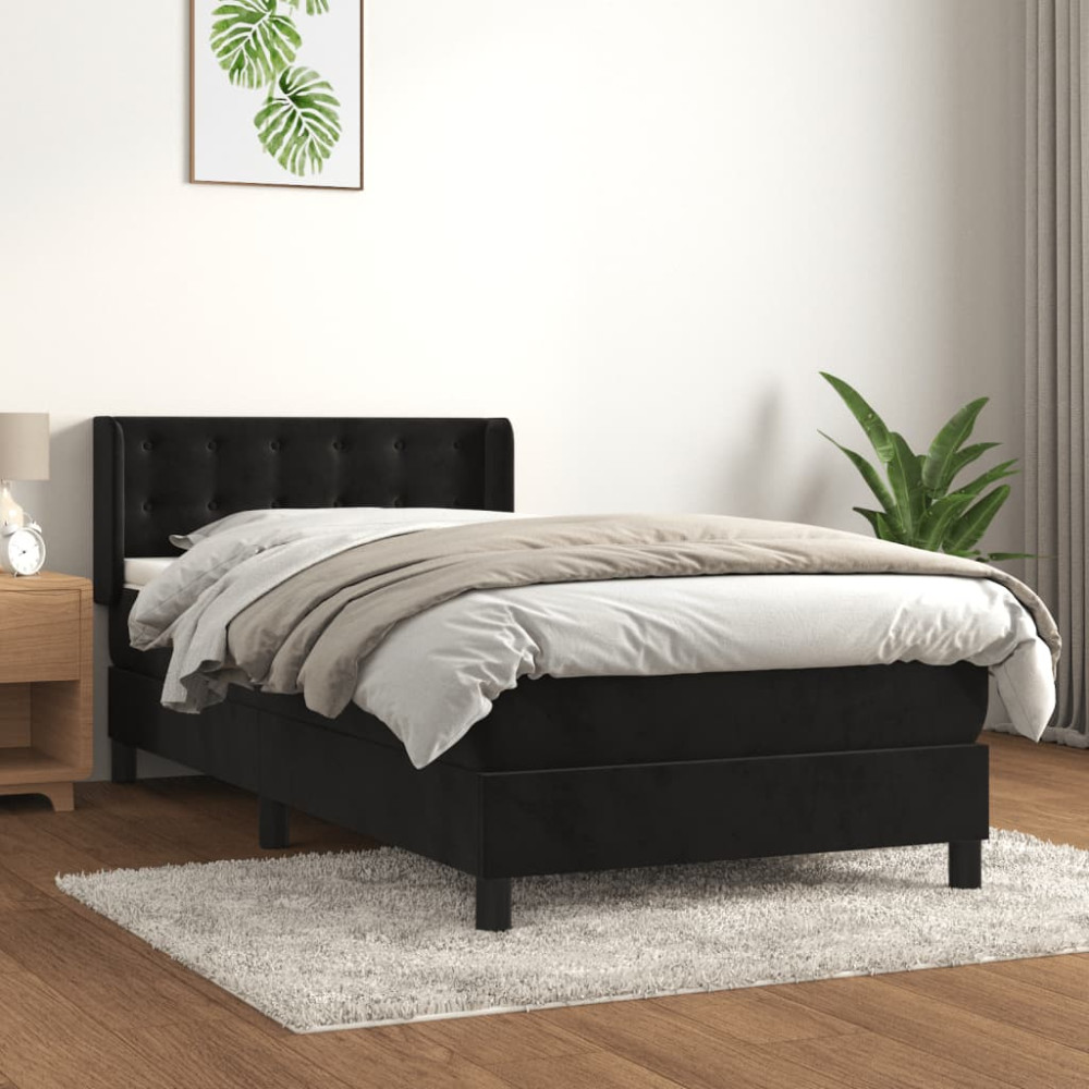 Produktbild för Ramsäng med madrass svart 80x200 cm sammet