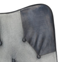 Produktbild för Fåtölj med fotpall grå äkta läder och kanvas