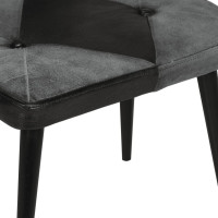 Produktbild för Fåtölj med fotpall svart äkta läder och kanvas