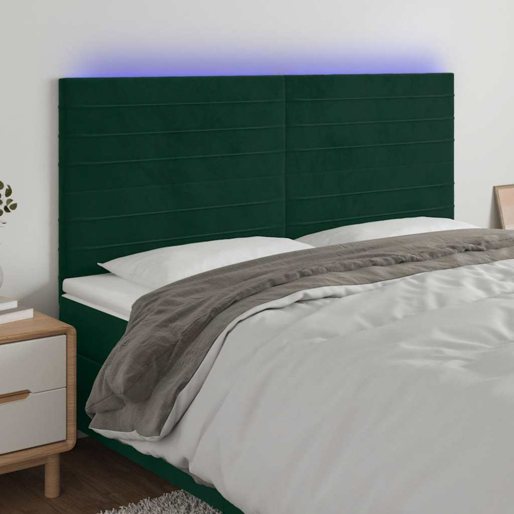 Produktbild för Sänggavel LED mörkgrön 180x5x118/128 cm sammet