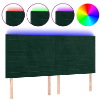 Produktbild för Sänggavel LED mörkgrön 180x5x118/128 cm sammet