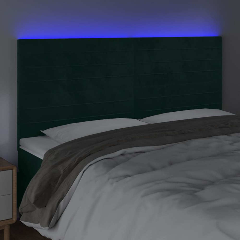 Produktbild för Sänggavel LED mörkgrön 180x5x118/128 cm sammet