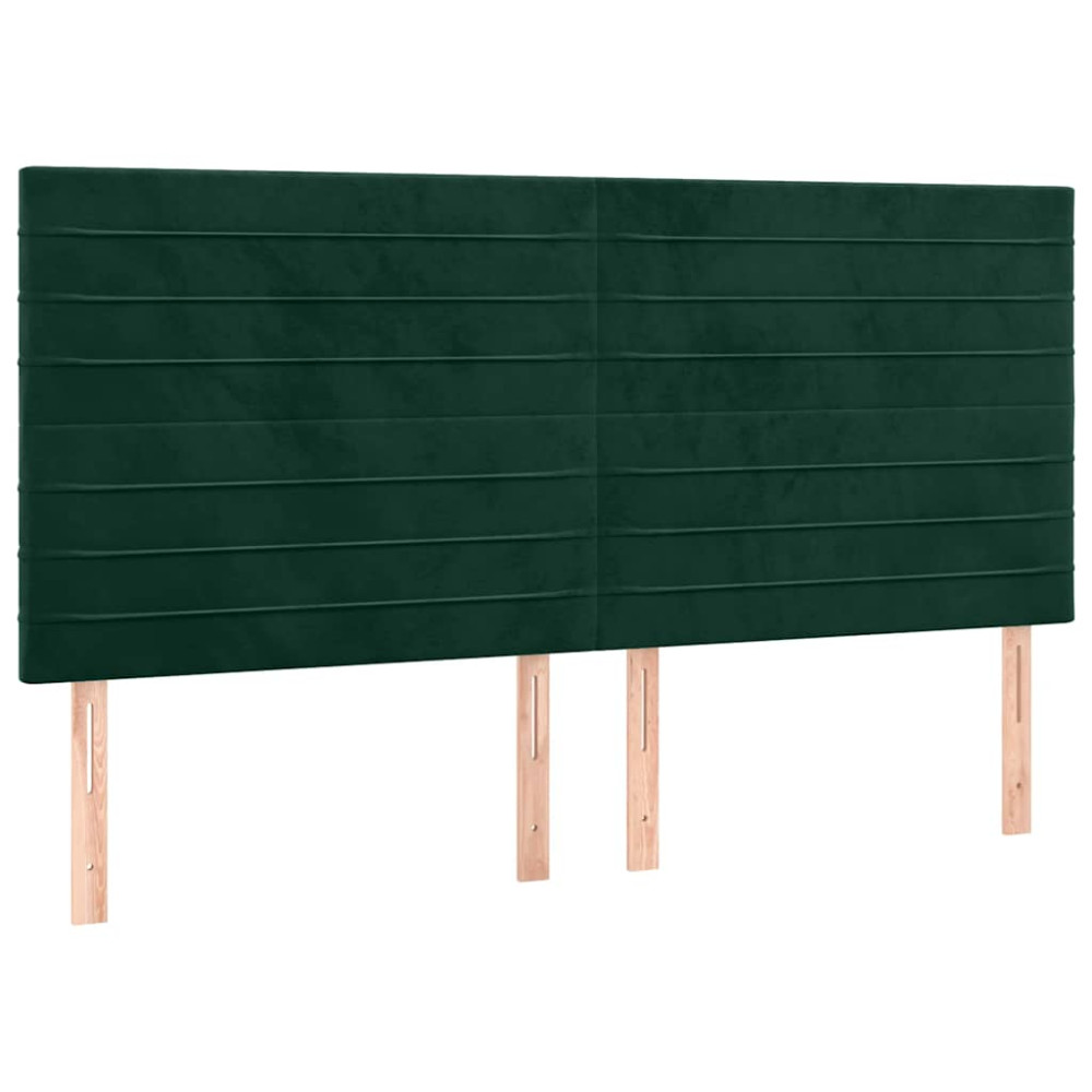 Produktbild för Sänggavel LED mörkgrön 180x5x118/128 cm sammet