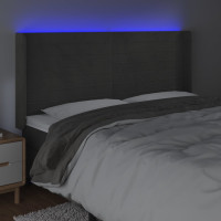 Produktbild för Sänggavel LED mörkgrå 183x16x118/128 cm sammet