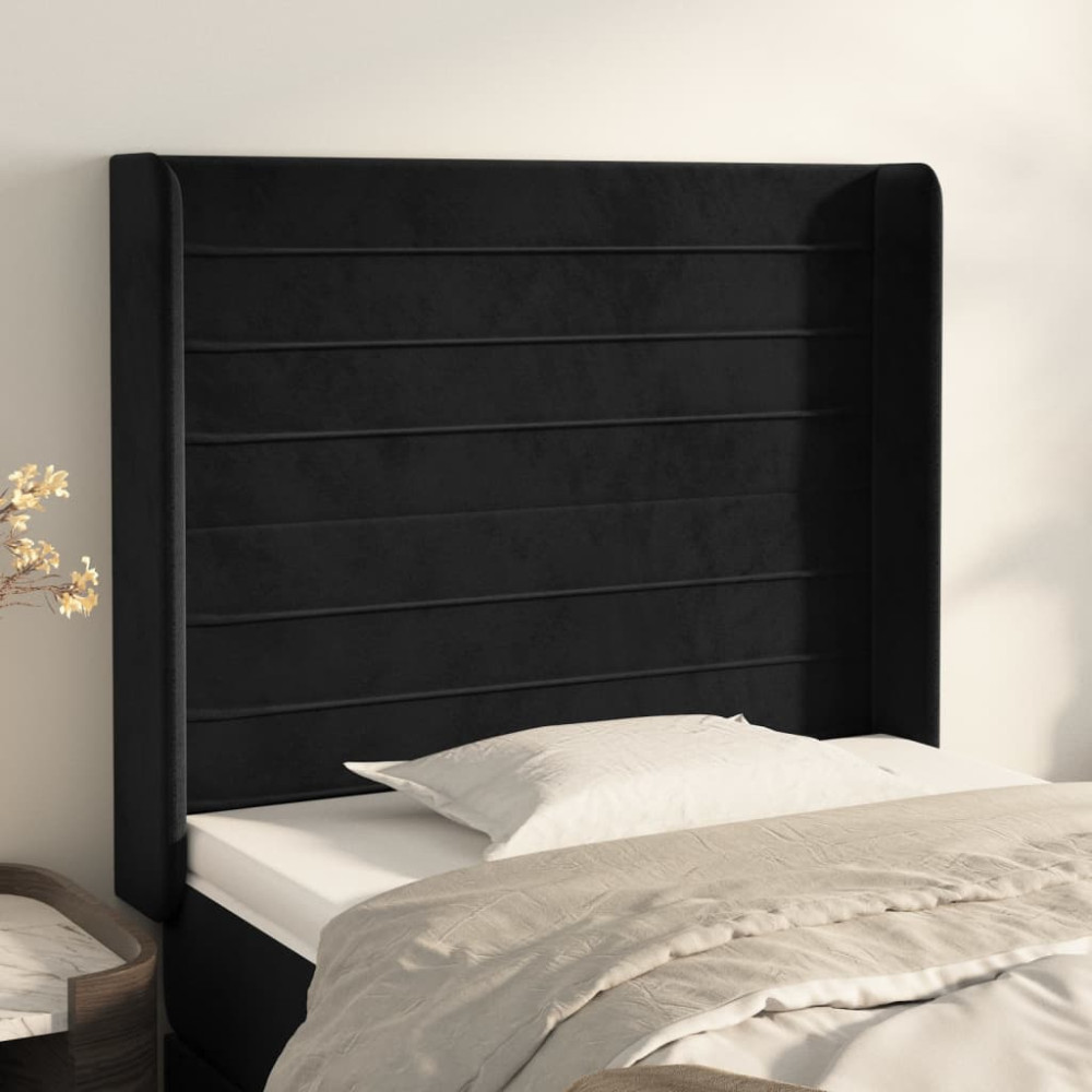 Produktbild för Sänggavel med kanter svart 93x16x118/128 cm sammet