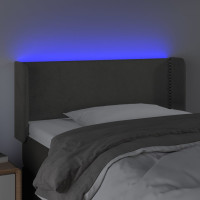 Produktbild för Sänggavel LED mörkgrå 103x16x78/88 cm sammet