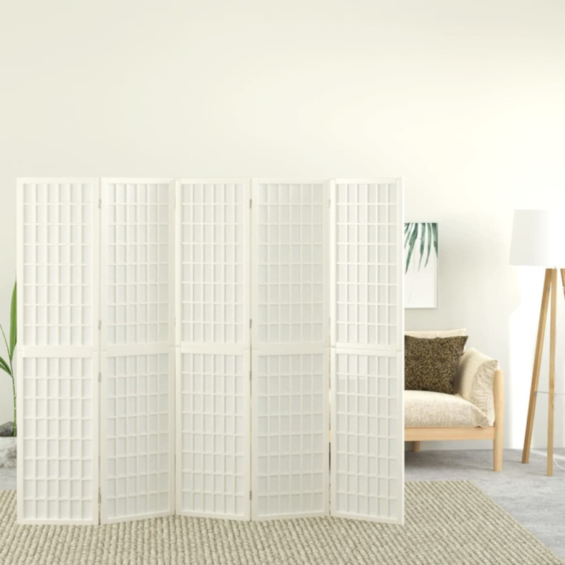 Produktbild för Rumsavdelare med 5 paneler japansk stil 200x170 cm vit