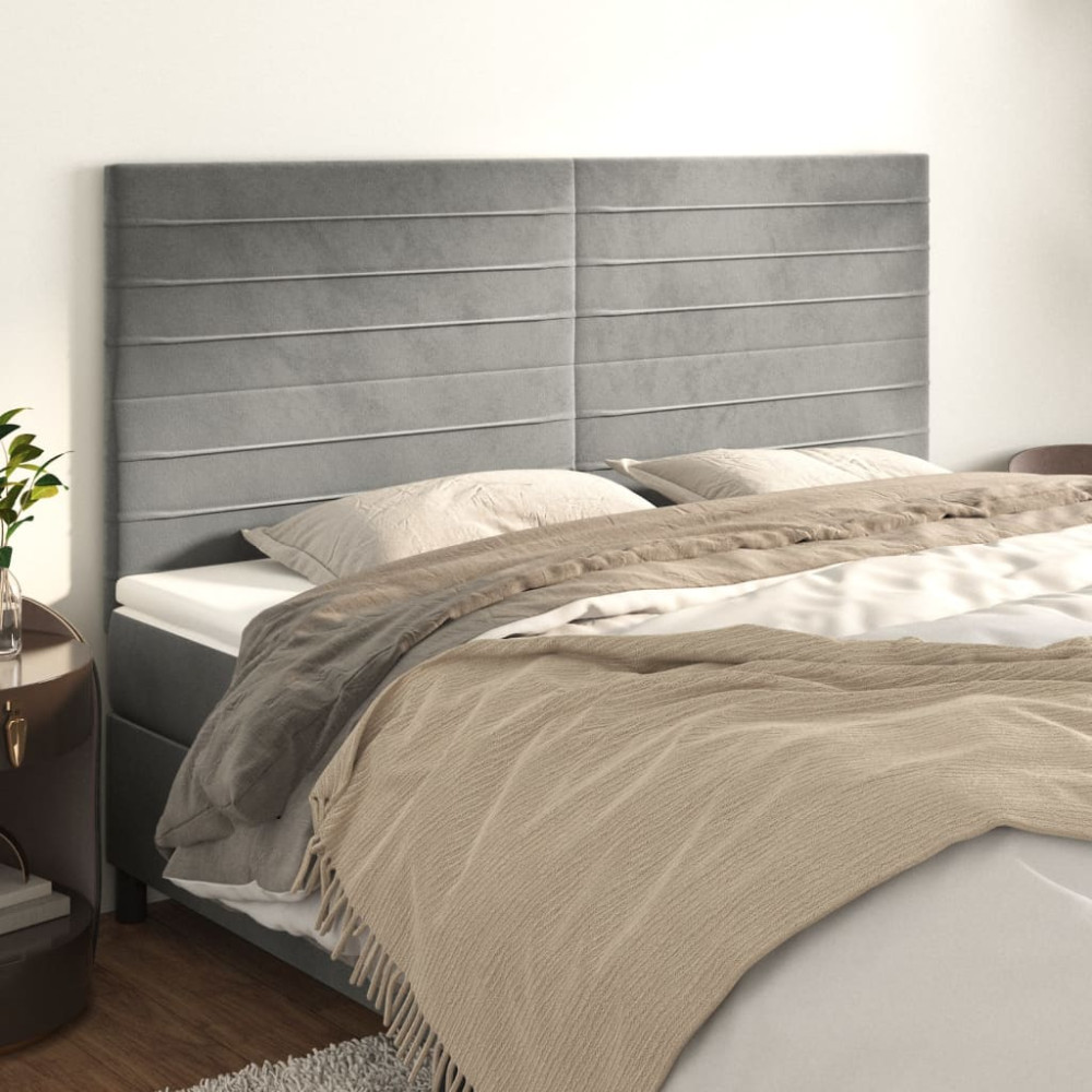Produktbild för Sänggavel ljusgrå 180x5x118/128 cm sammet