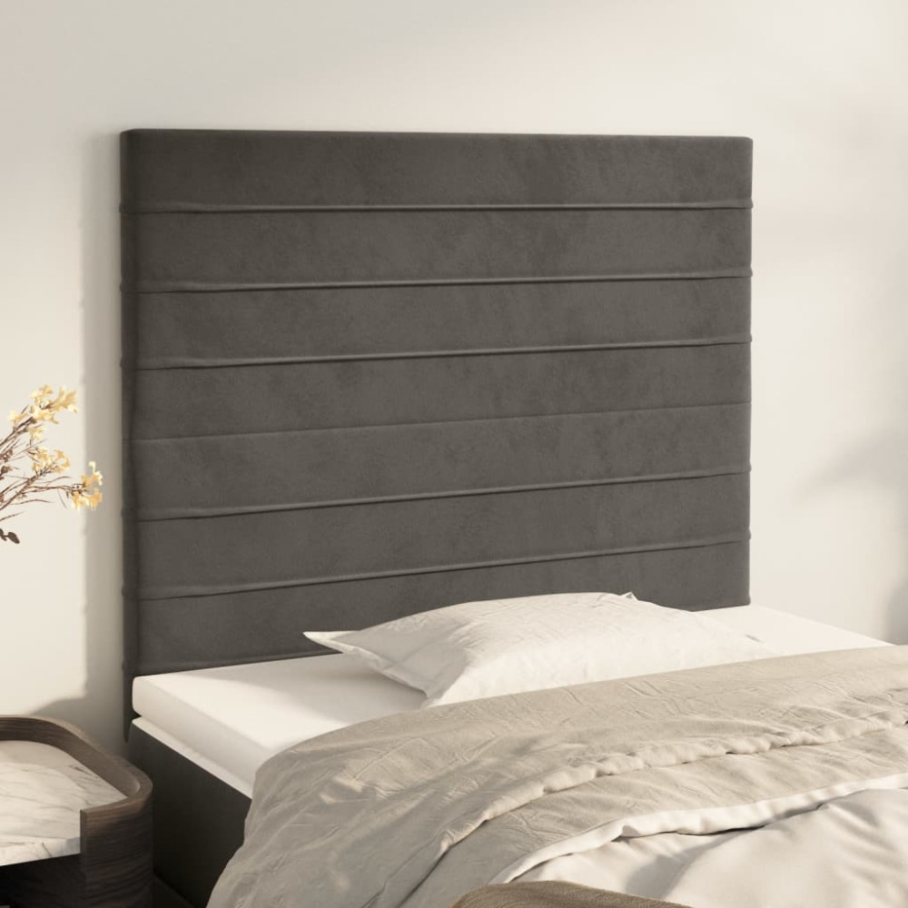 Produktbild för Sänggavel mörkgrå 90x5x118/128 cm sammet