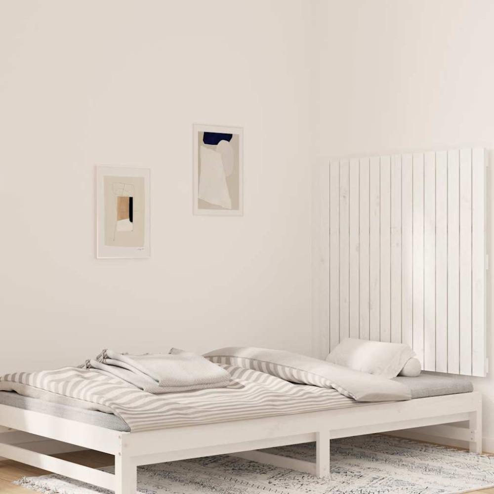 Produktbild för Väggmonterad huvudgavel vit 95,5x3x90 cm massiv furu