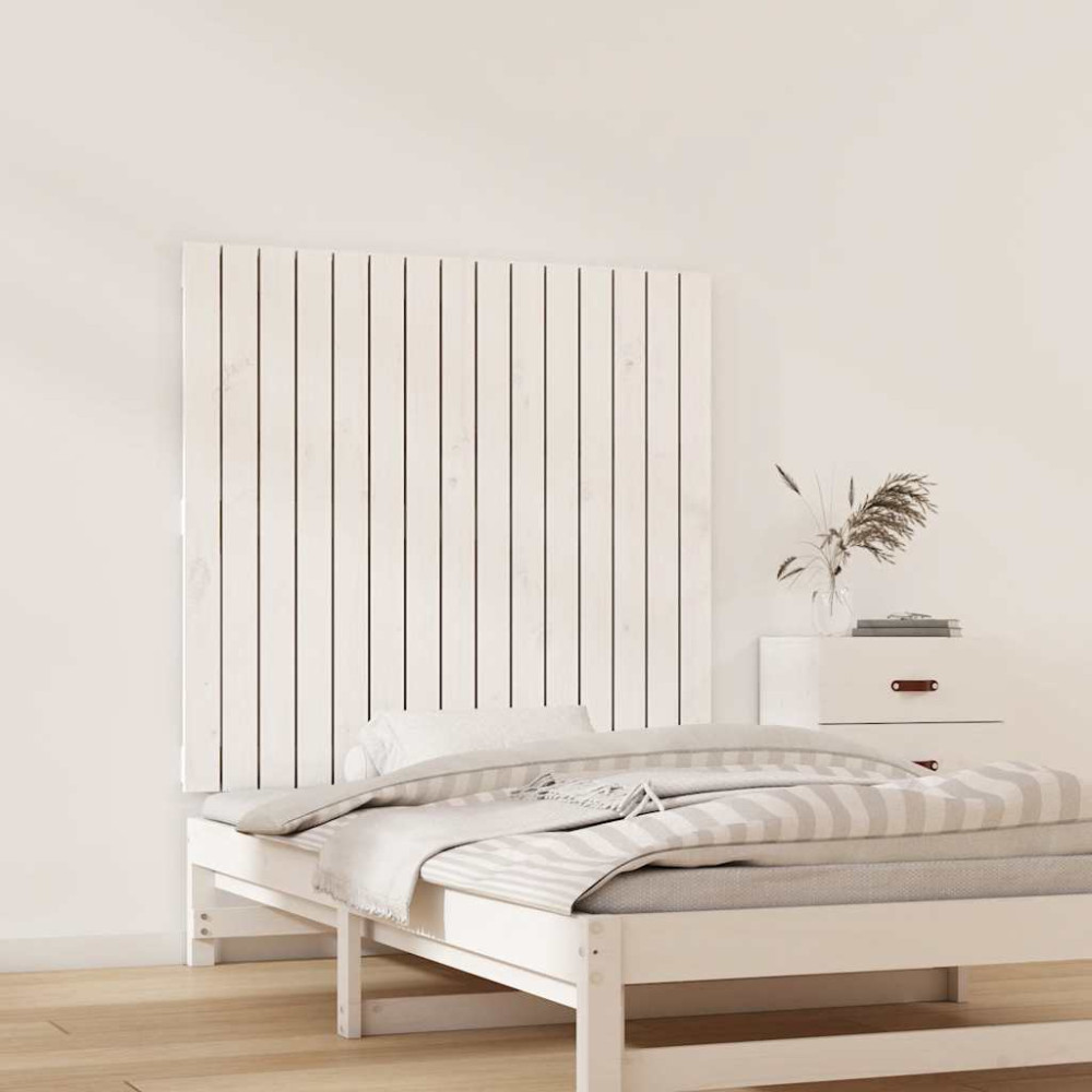 Produktbild för Väggmonterad huvudgavel vit 95,5x3x90 cm massiv furu