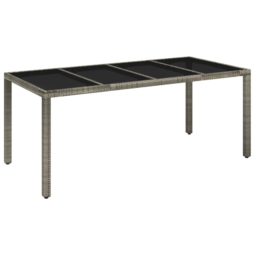 Produktbild för Trädgårdsbord med glasskiva grå 190x90x75 cm konstrotting