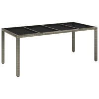Produktbild för Trädgårdsbord med glasskiva grå 190x90x75 cm konstrotting