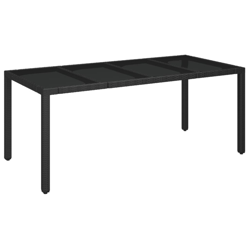 Produktbild för Trädgårdsbord med glasskiva svart 190x90x75 cm konstrotting