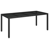Produktbild för Trädgårdsbord med glasskiva svart 190x90x75 cm konstrotting
