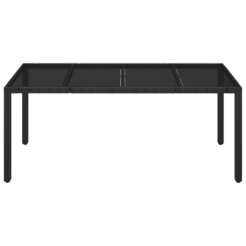 Produktbild för Trädgårdsbord med glasskiva svart 190x90x75 cm konstrotting