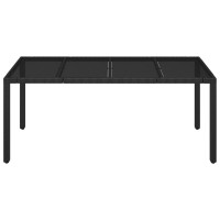 Produktbild för Trädgårdsbord med glasskiva svart 190x90x75 cm konstrotting