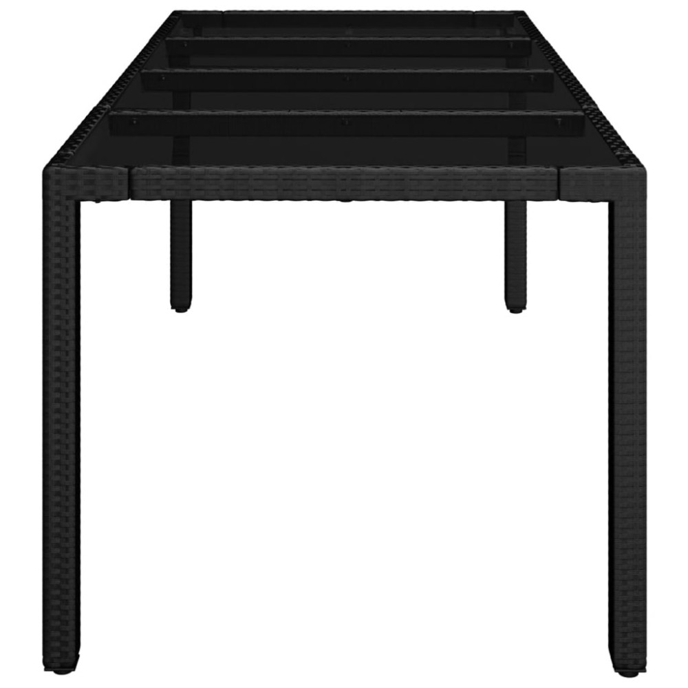 Produktbild för Trädgårdsbord med glasskiva svart 190x90x75 cm konstrotting
