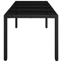 Produktbild för Trädgårdsbord med glasskiva svart 190x90x75 cm konstrotting