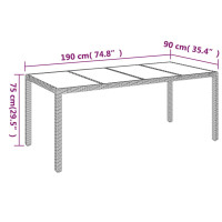 Produktbild för Trädgårdsbord med glasskiva svart 190x90x75 cm konstrotting