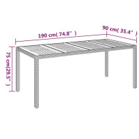 Produktbild för Trädgårdsbord med träskiva grå 190x90x75 cm konstrotting