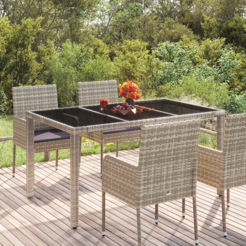 vidaXL Trädgårdsbord med glasskiva grå 150x90x75 cm konstrotting