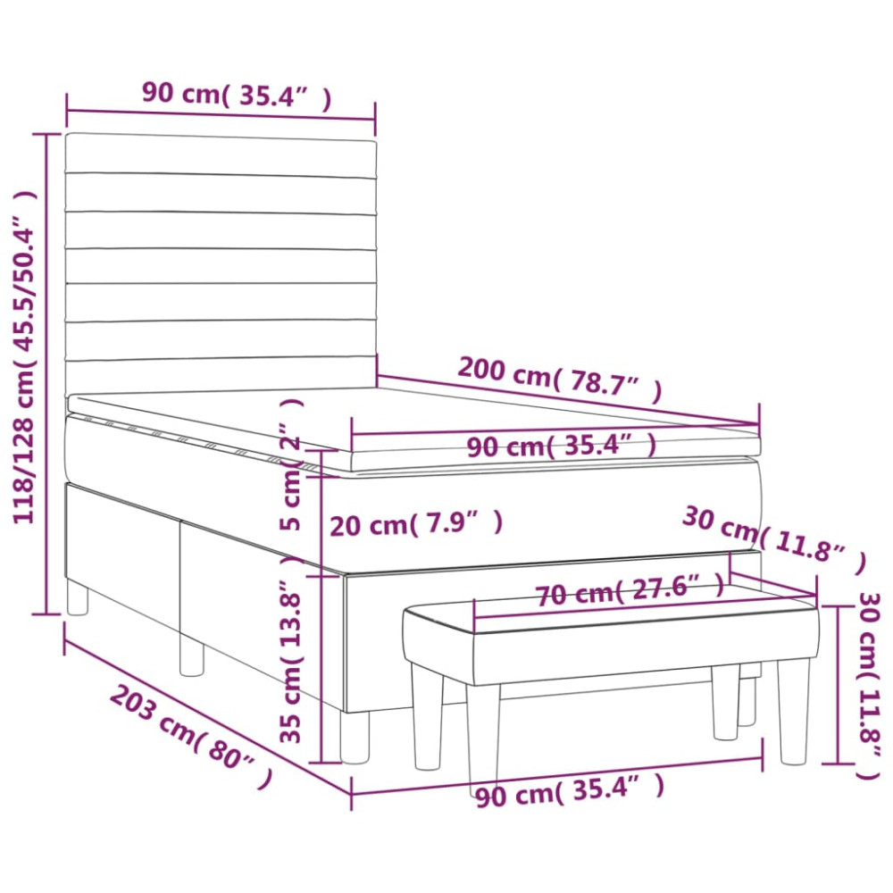 Produktbild för Ramsäng med madrass mörkgrå 90x200 cm sammet