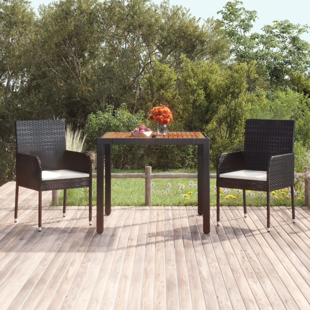 Produktbild för Trädgårdsbord med träskiva svart 90x90x75 cm konstrotting