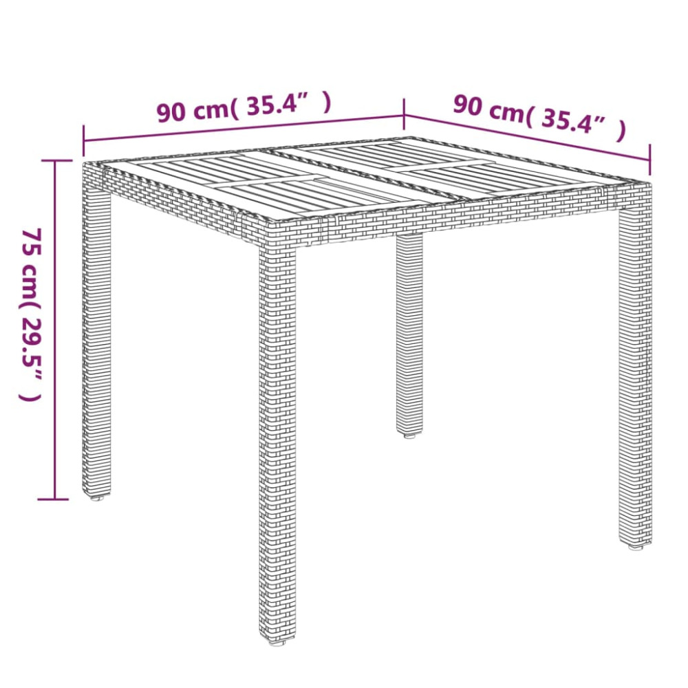 Produktbild för Trädgårdsbord med träskiva svart 90x90x75 cm konstrotting