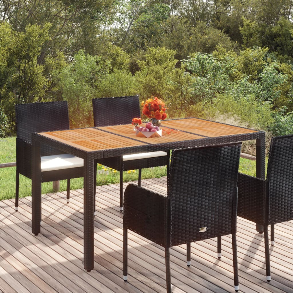 Produktbild för Trädgårdsbord med träskiva svart 150x90x75 cm konstrotting
