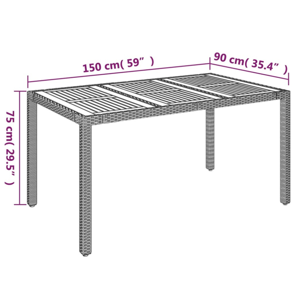 Produktbild för Trädgårdsbord med träskiva svart 150x90x75 cm konstrotting