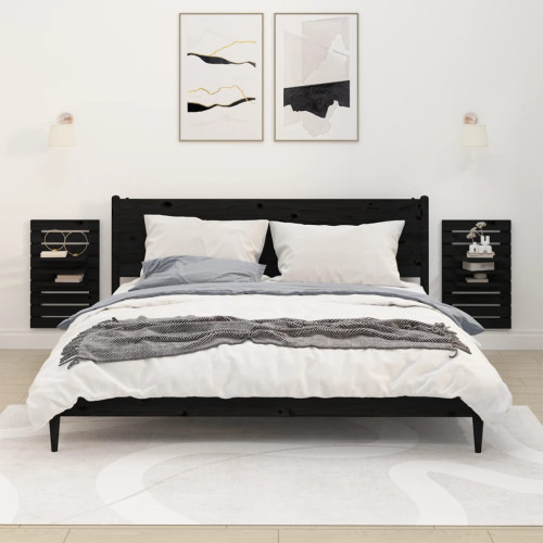 vidaXL Väggmonterade sängbord 2 st svart massiv furu