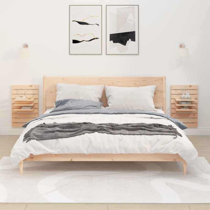 Produktbild för Väggmonterade sängbord 2 st massiv furu