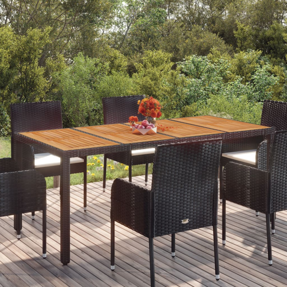 Produktbild för Trädgårdsbord med träskiva svart 190x90x75 cm konstrotting