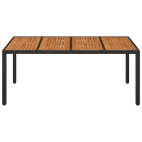 Produktbild för Trädgårdsbord med träskiva svart 190x90x75 cm konstrotting