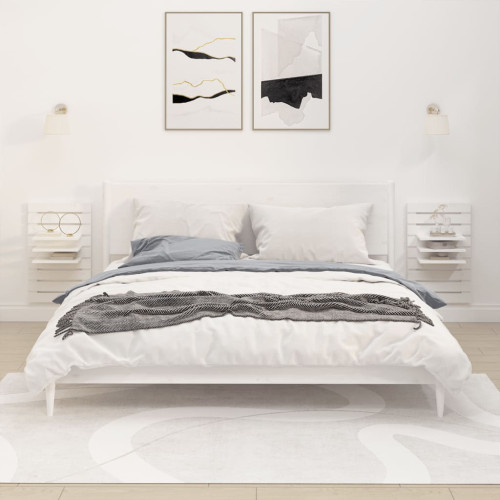 vidaXL Väggmonterade sängbord 2 st vit massiv furu